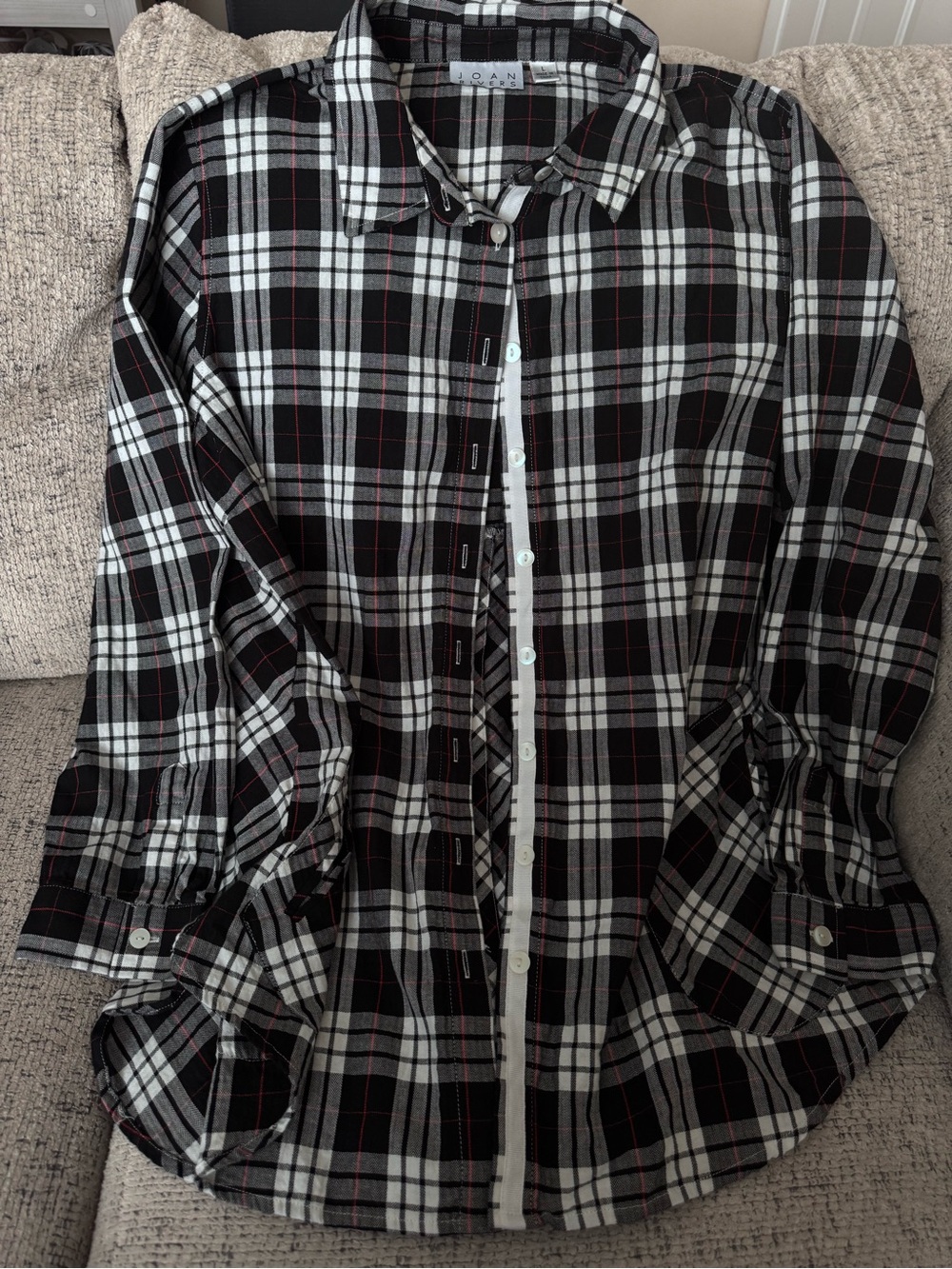 Joan Rivers Black, White & Red Plaid Button-Down Shirt